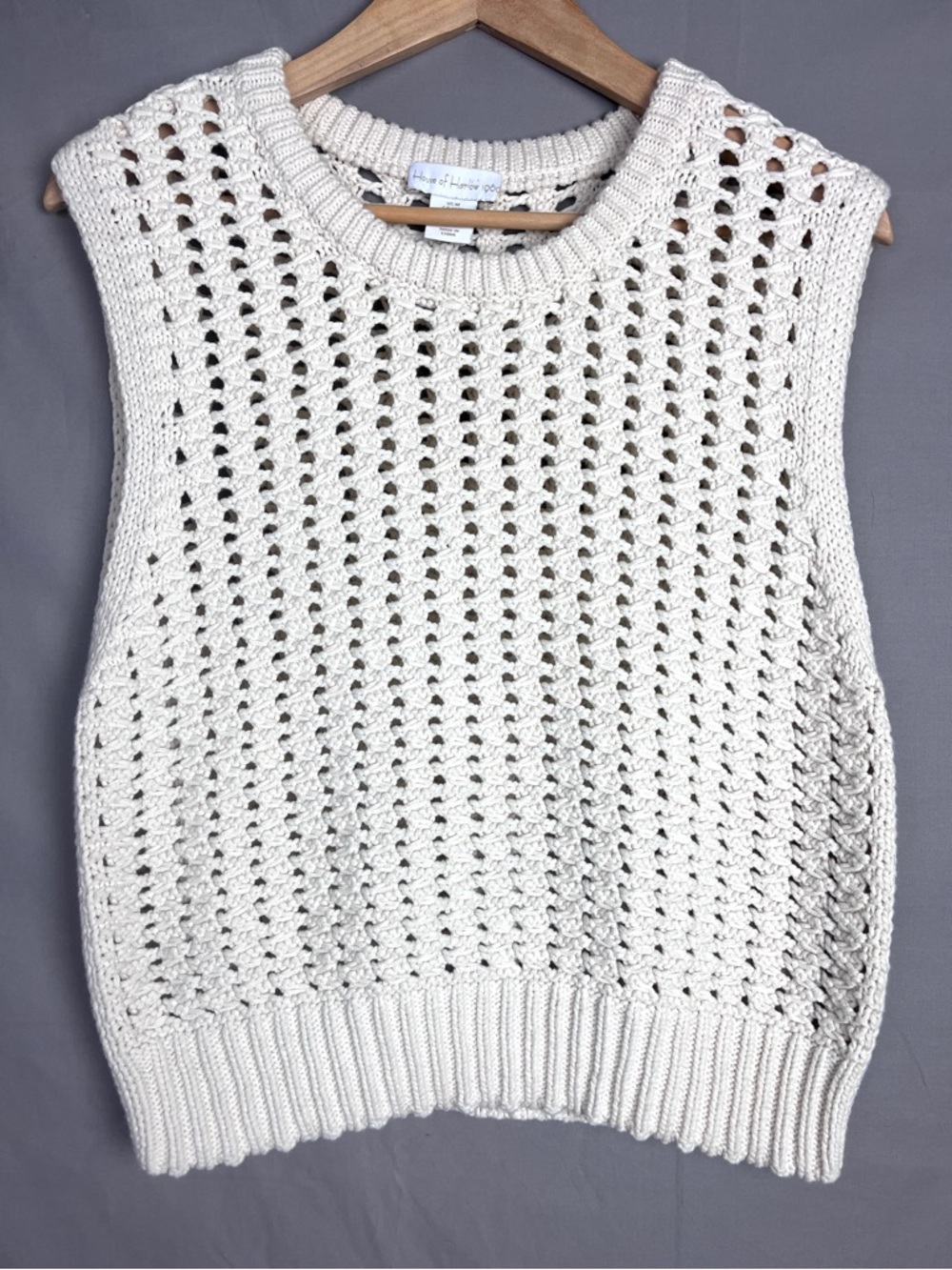 House of Harlow 1960 Ivory Open Knit Crochet Sweater Vest 100% Cotton M